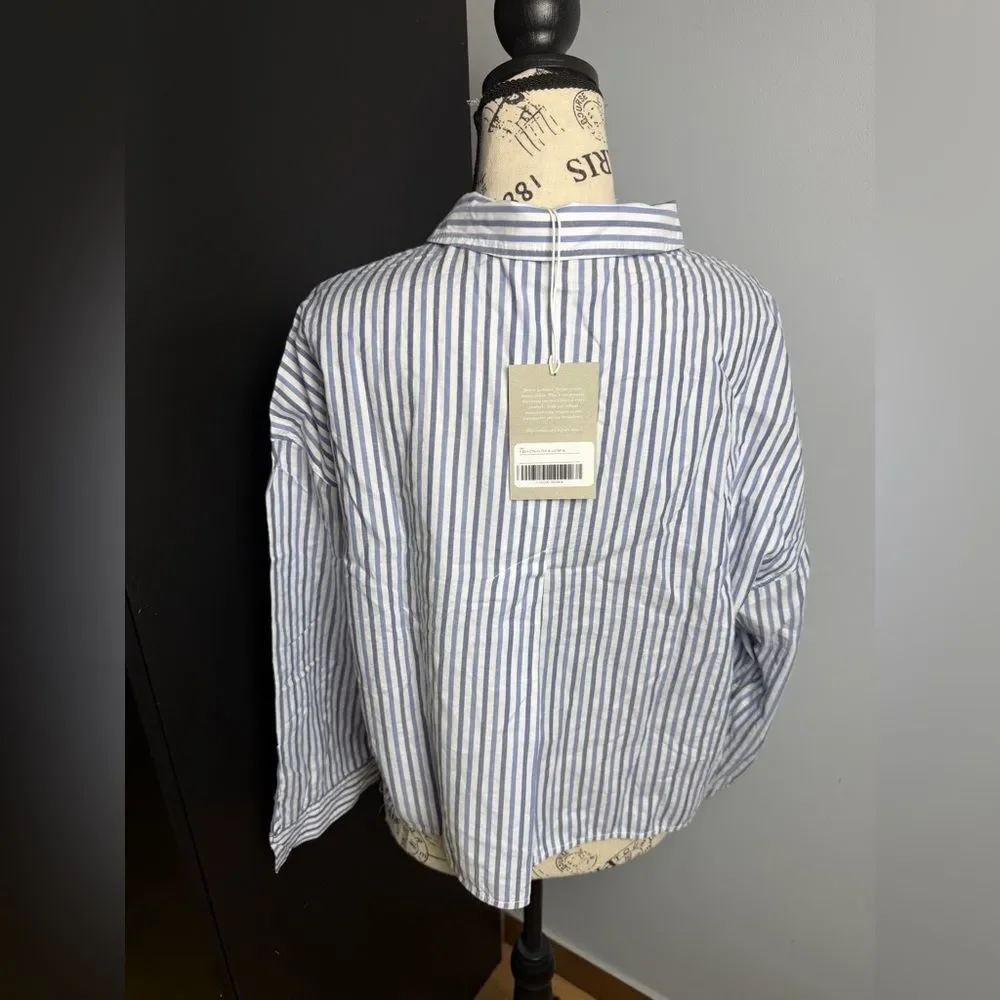 Everlane The Woven P.J. Top Blue Stripe NWT Size M - Picture 2 of 11